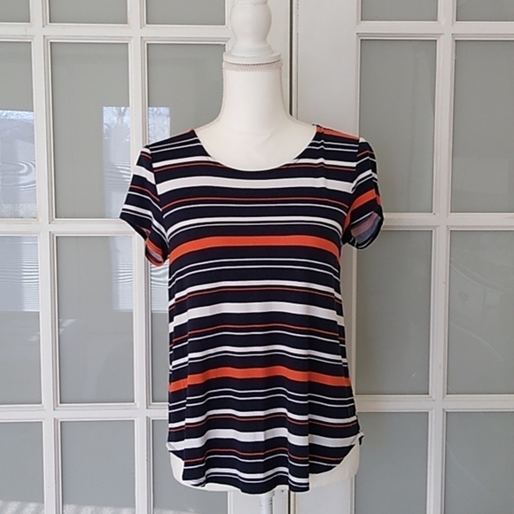 Alfani Petite Striped Shirttail T-Shirt Navy Bold Stripe - Picture 3 of 13